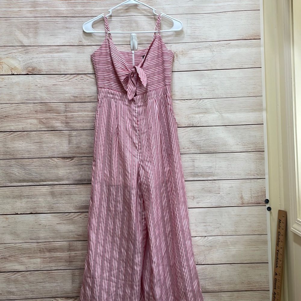 &MERCI WIDE LEG JUMPSUIT IN RED AND WHITE STRIPES